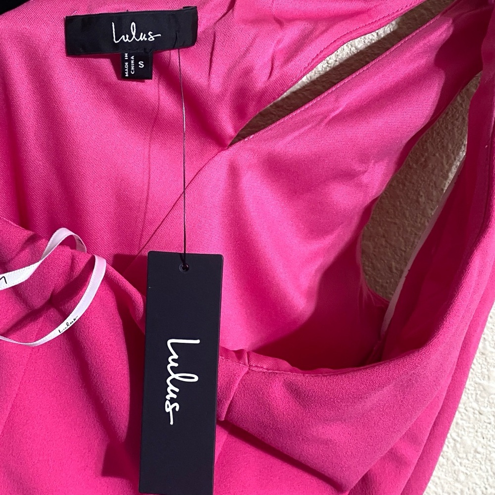 NWT Lulus Hot Pink So Flirty one Shoulder Cutout Asymmetrical Dress Size S - Picture 11 of 14